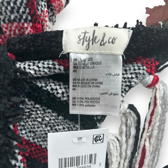 NWT Style & Co Black Plaid Scarf Stretchy Soft Winter Holiday Red Tartan NEW - Picture 14 of 16